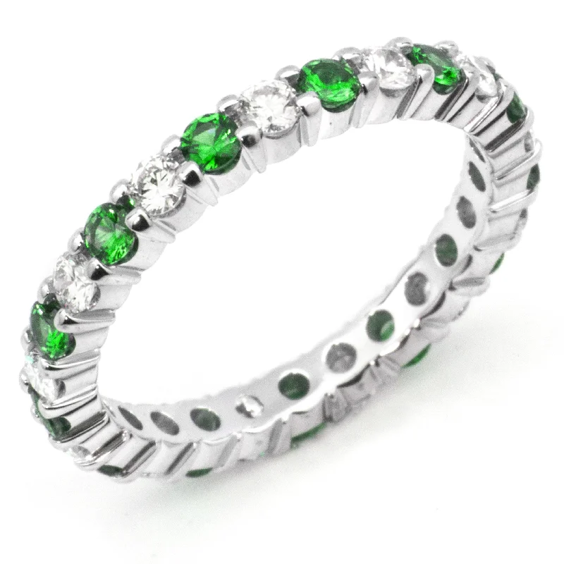 twisted solitaire engagement rings for women-Diamond & Tsavorite Eternity Wedding Band Anniversary Ring 18K White Gold