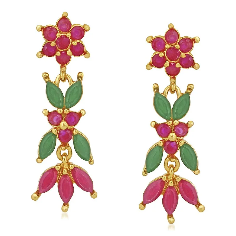 star earrings for women-Mahi Gold Plated Floral Designer Long Dangler Earrings