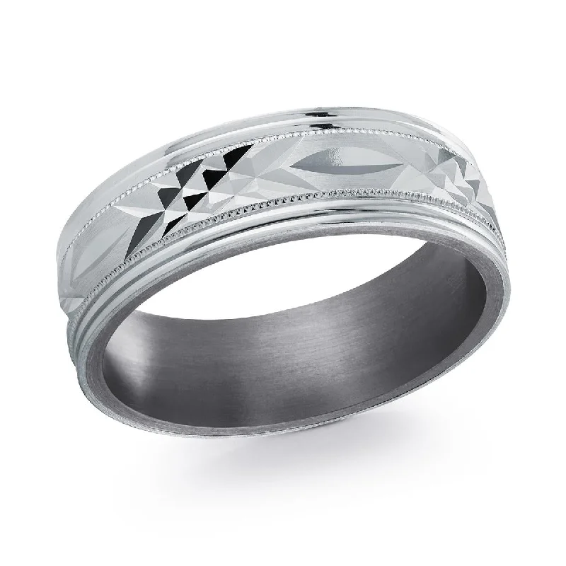 oval engagement rings for women-TANTALUM MEN'S WEDDING BAND WITH CARVED SHANK