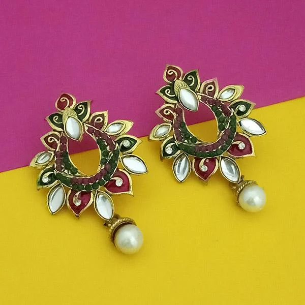 gold earrings for women-Kriaa Gold Plated Pink Meenakari Kundan Dangler Earrings