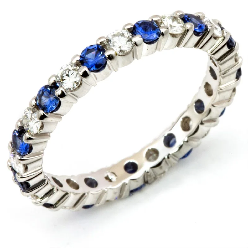 antique engagement rings for women-Sapphire & Diamond Eternity Wedding Band Anniversary Ring 18K