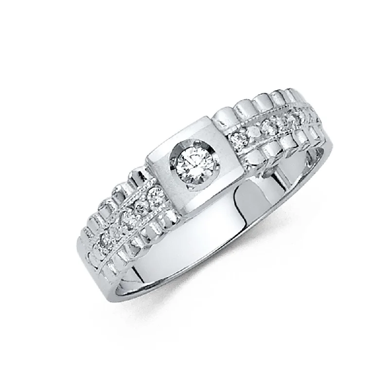 halo diamond engagement rings for women-14K MENS WEDDING BAND CZ