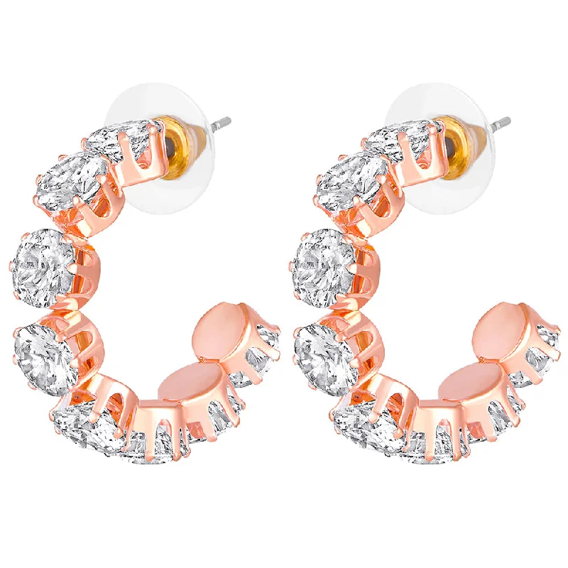 heart earrings for women-Mahi Rose Gold Plated Shiny Cubic Zirconia Studed Half Bali Hoop Earrings for Women (ER1109823ZWhi)