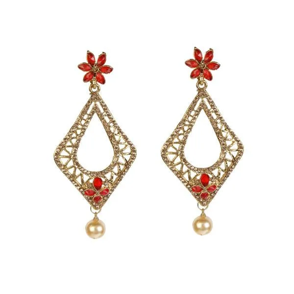 pearl earrings for women-Kriaa Gold Plated  Red Austrian Stone Dangler Earrings - 1307416A