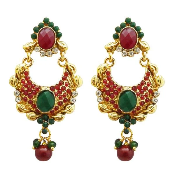 gold drop earrings for women-Kriaa Maroon And Green Stone Gold Plated Dangler Earrings - 1304953C