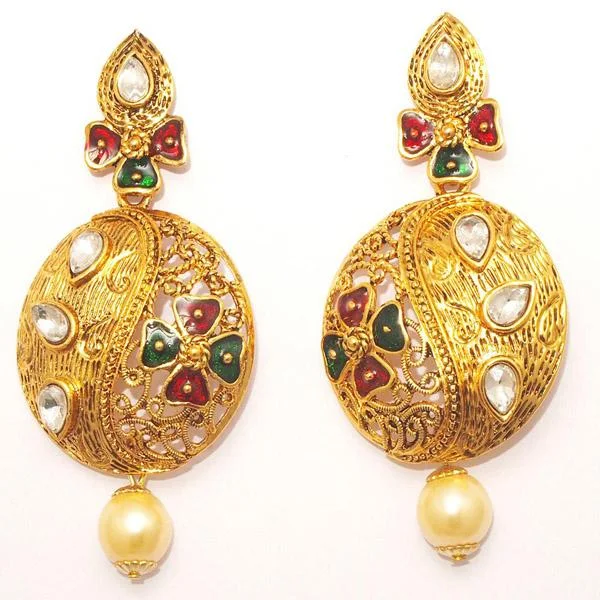 gemstone earrings for women-Kriaa Zinc Alloy Gold Plated Crystal Dangler Earring - 1307206A