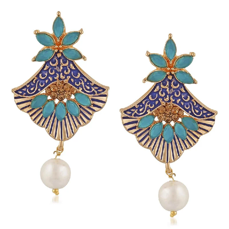 butterfly earrings for women-Mahi Meenakari Work Rosegold Plated Floral Dangler Earrings with Crystal and Artificial Pearl for Womens (ER1109672Z)