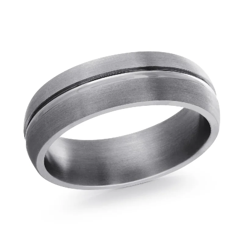 vintage engagement rings for women-TANTALUM MEN'S WEDDING BAND WITH THIN CENTER LINE