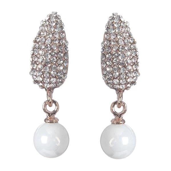 large gold earrings for women-Urbana Glass Pearl Austrian Stone Dangler Earrings - 1306839