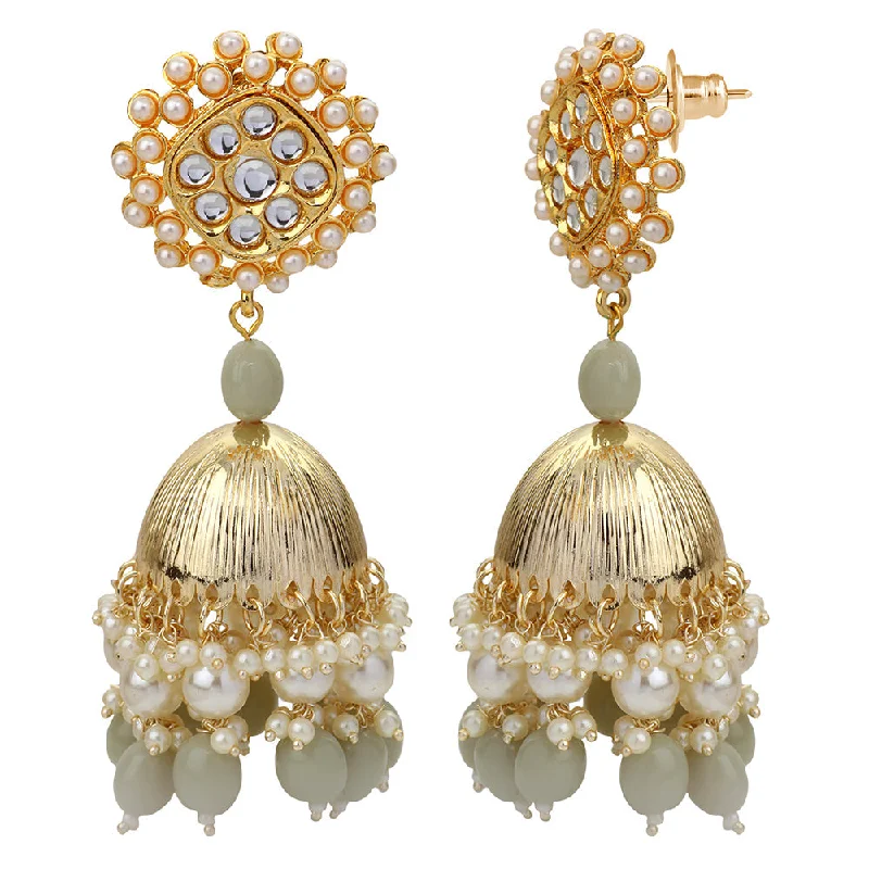 feather earrings for women-Mahi Gold Plated Light Grey and White Artificial Pearls Indian Traditiol Jhumka Earring for Women (ER1109816GLGry)