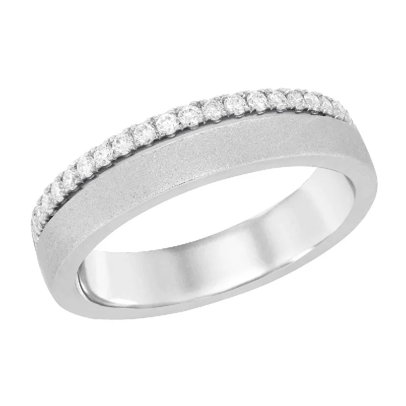 luxurious diamond engagement rings for women-WHITE GOLD WEDDING BAND WITH BRUSHED FINISH AND ROW OF DIAMONDS, .25 CT TW