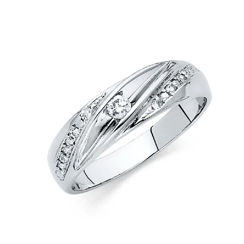 vintage diamond engagement rings for women-14K MENS WEDDING BAND CZ