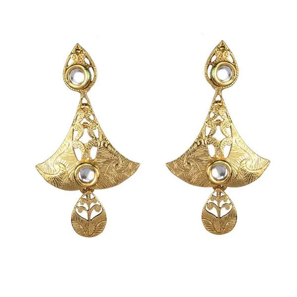 gold earrings for women-Kriaa Kundan Zinc Alloy Gold Plated Dangler Earring - 1307337