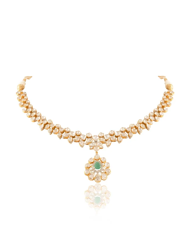 diamond and gold ring necklaces for women-Niya Polki And Diamond Necklace