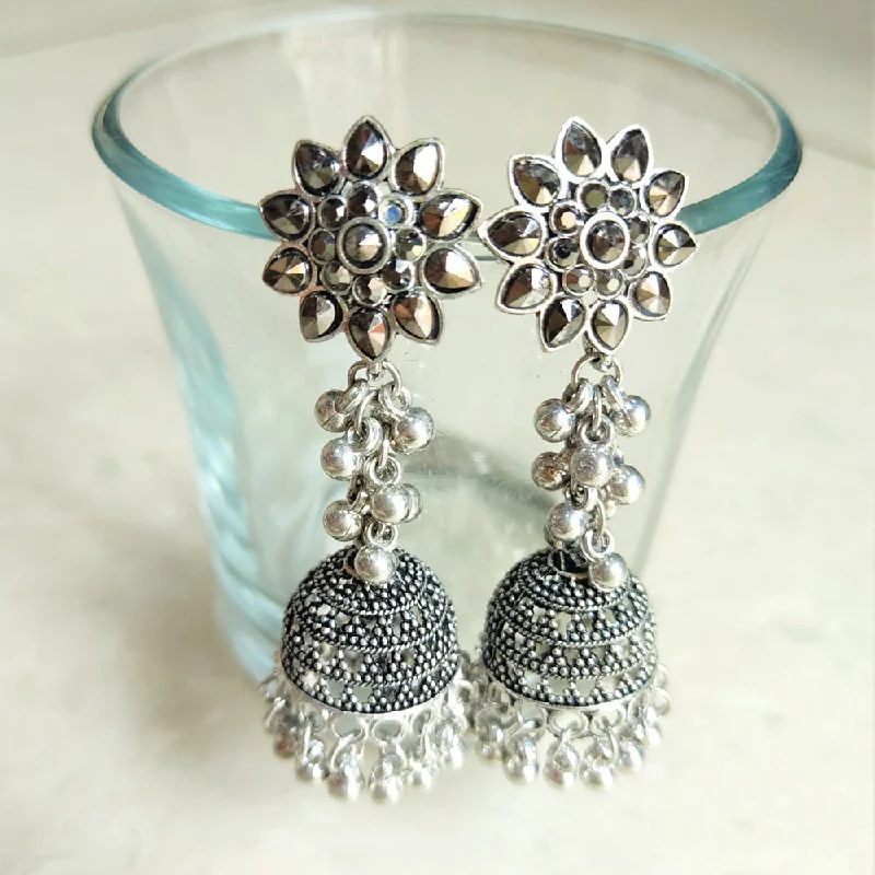 small stud earrings for women-H K Fashion Silver Plated Crystal Stone Jhumki Earrings