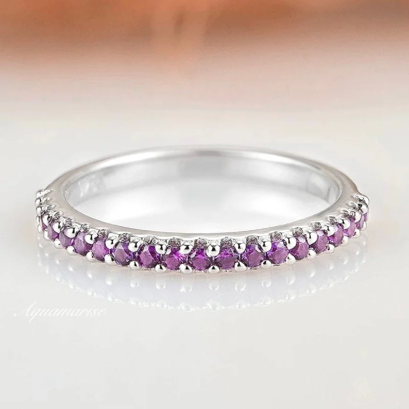 solitaire engagement rings for women-Valencia Amethyst Wedding Band- Sterling Silver