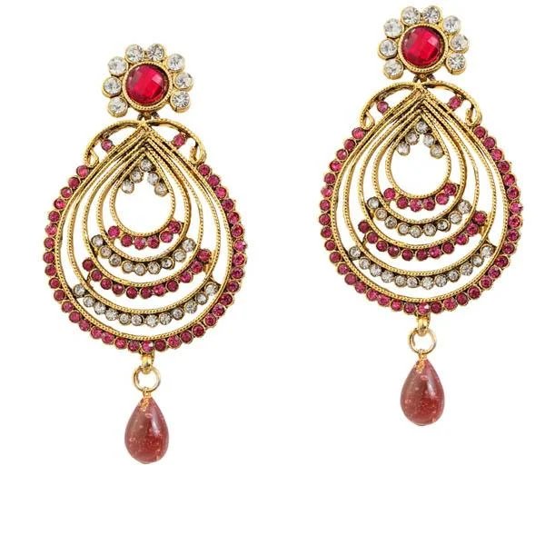 pearl earrings for women-Kriaa Red Austrian Stone Drop Gold Plated Dangler Earrings - 1303799