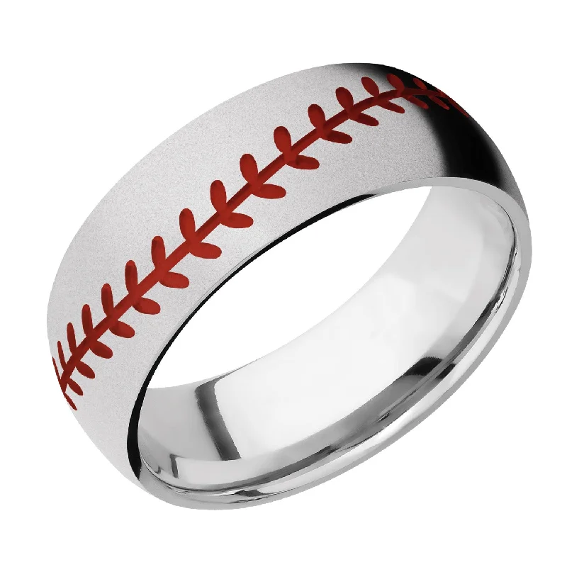 modern engagement rings for women-Lashbrook 8MM Cobalt Chrome Wedding Band with a Baseball Pattern