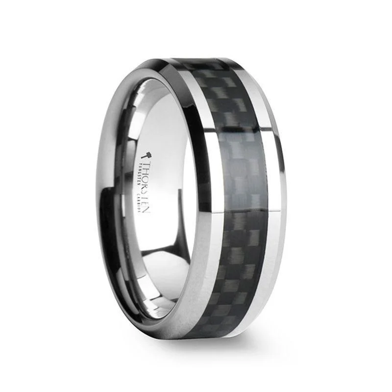 halo sapphire engagement rings for women-MAXIMUS Black Carbon Fiber Inlay Tungsten Carbide Wedding Band - 4mm - 12mm