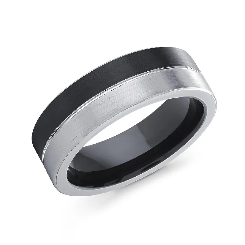 luxury engagement rings for women-COBALT MEN'S WEDDING BAND WITH BLACK AND WHITE EDGES