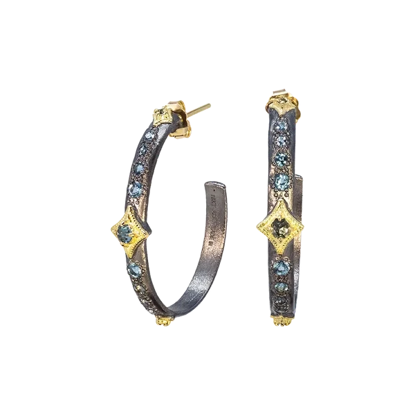 unique earrings for women-Blue Topaz Hoop Crivelli Earrings