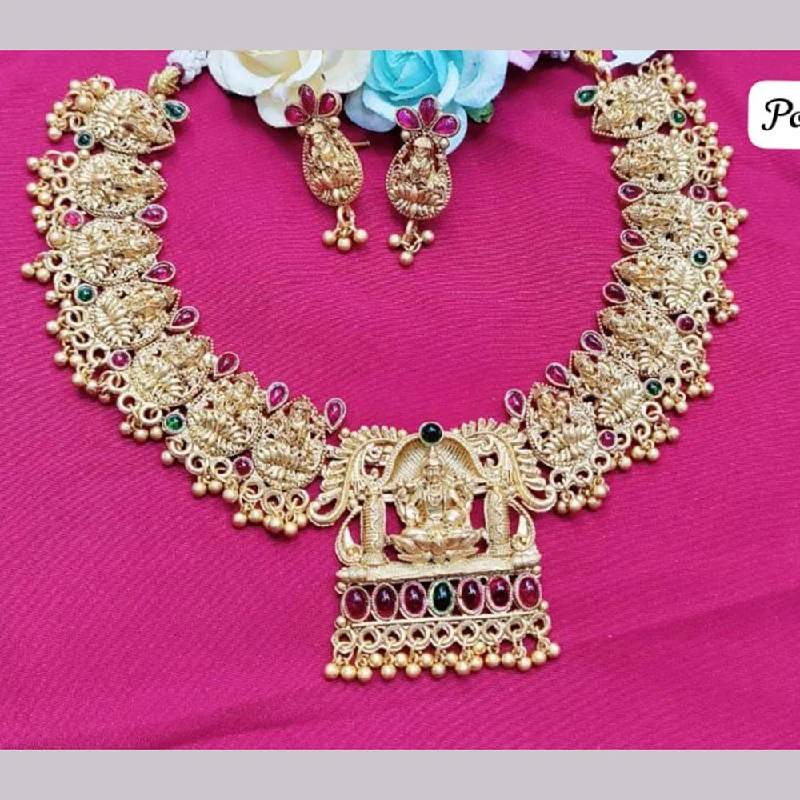 antique ring necklaces for women-Pooja Bagles Gold Plated Temple Necklace Set