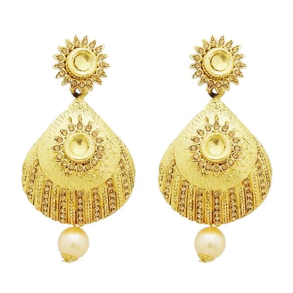 silver hoop earrings for women-Jheel Gold Plated Austrian Stone Pearl Drop Dangler Earrings - 2900250A