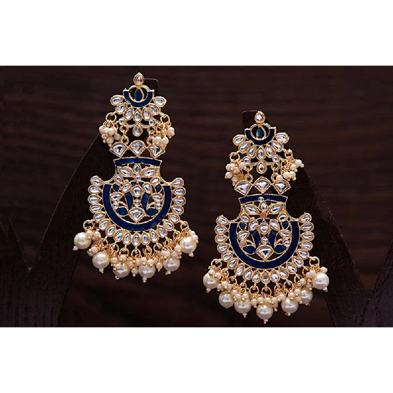 personalized earrings for women-Etnico Women's Gold Plated Intricately Designed Traditional Meenakari Earrings Glided with Kundans & Pearls (E3004Bl)