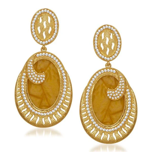 contemporary earrings for women-Kriaa Pearl Brown Resin Gold Plated Dangler Earrings - 1305050