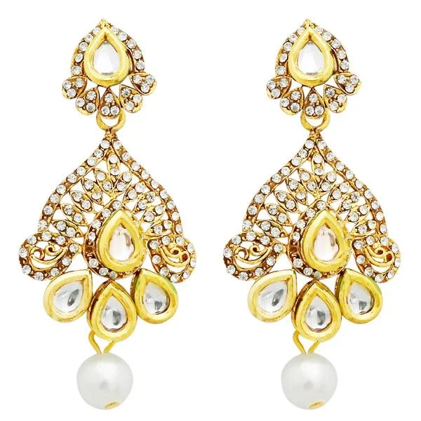 elegant earrings for women-Jheel Kundan Stone Gold Plated Dangler Earrings - 2900233B