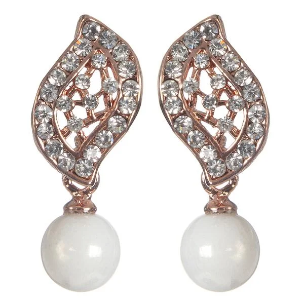 designer earrings for women-Urbana Glass Pearl  Rose Gold Plated Dangler Earrings - 1306850