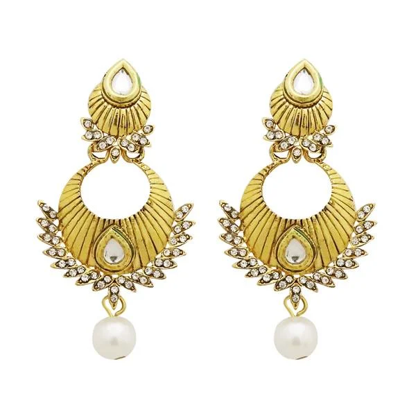 textured earrings for women-Jheel Austrian Stone Kundan Pearl Drop Dangler Earrings - 2900202B