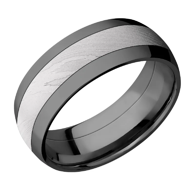 delicate engagement rings for women-Lashbrook 8MM Zirconium Wedding Band with a Damascus Inlay