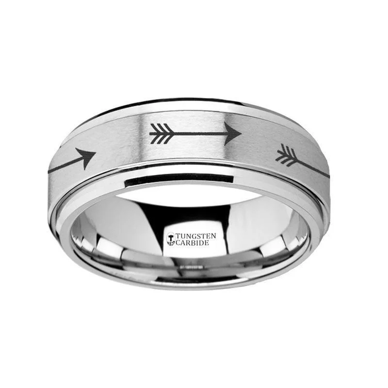 classic solitaire engagement rings for women-Spinning Engraved Arrow Tungsten Carbide Spinner Wedding Band - 8mm