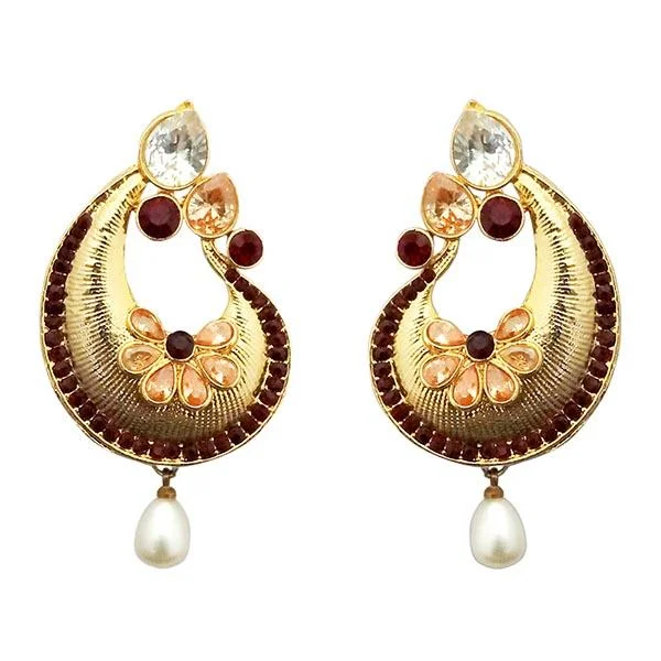 boho earrings for women-Kriaa Gold Plated Multi AD Stone Pearl Drop Dangler Earrings - 1313032