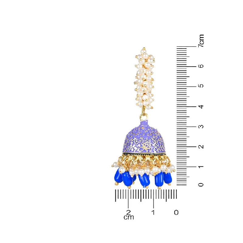square earrings for women-Etnico Gold Plated Traditional Meenakari Handcrafted Blue Pearl Jhumki Earrings for Women/Girls(E3072Bl)