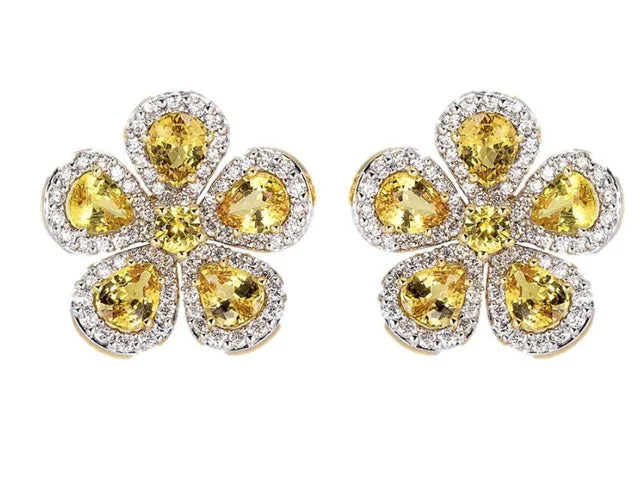 heart stud earrings for women-Yellow Diamond Flower Earrings