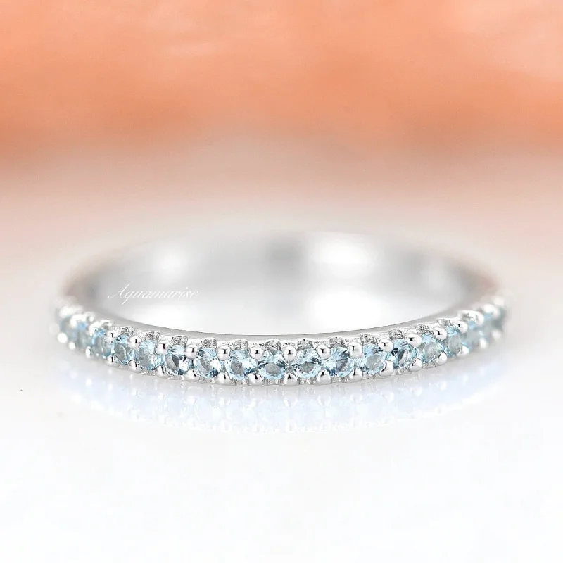 custom engagement rings for women-Valencia Aquamarine Wedding Band- Sterling Silver