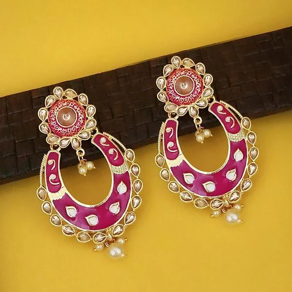 emerald earrings for women-Kriaa Pink Meenakari Gold Plated Kundan Dangler Earrings  - 1316327L