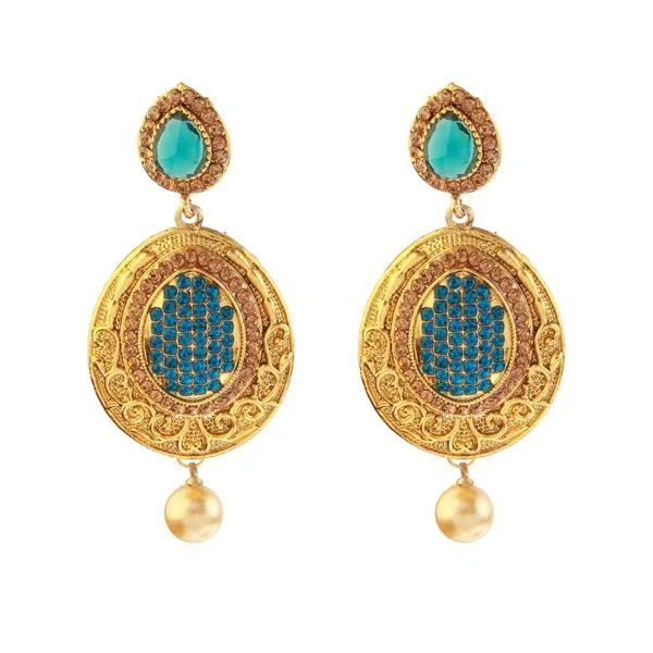 long earrings for women-Kriaa Blue Austrian Stone Gold Plated Pack Of 6 Dangler Earrings - 1307410A