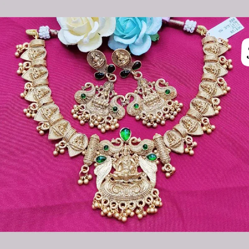 vintage ring necklaces for women-Pooja Bagles Gold Plated Temple Necklace Set