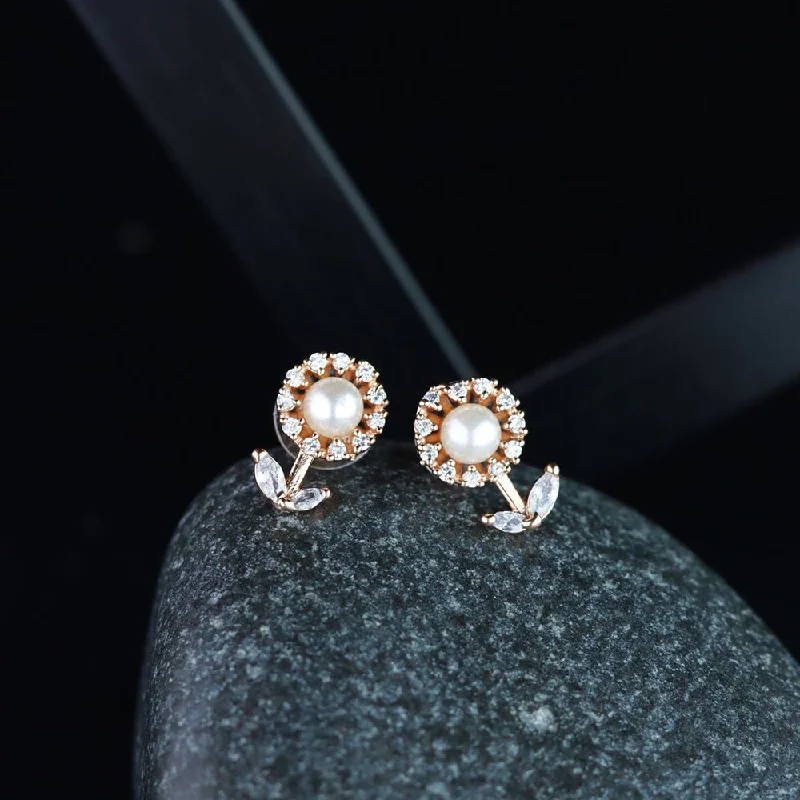 custom earrings for women-Etnico Valentine's Special Rose Gold Plated & White Floral Studs Earrings for women (E2971)