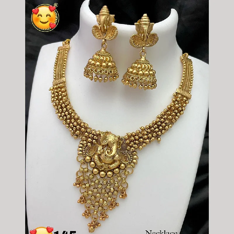 gold ring and gemstone necklaces for women-Manisha Jewellery Gold Plated Temple Necklace Set