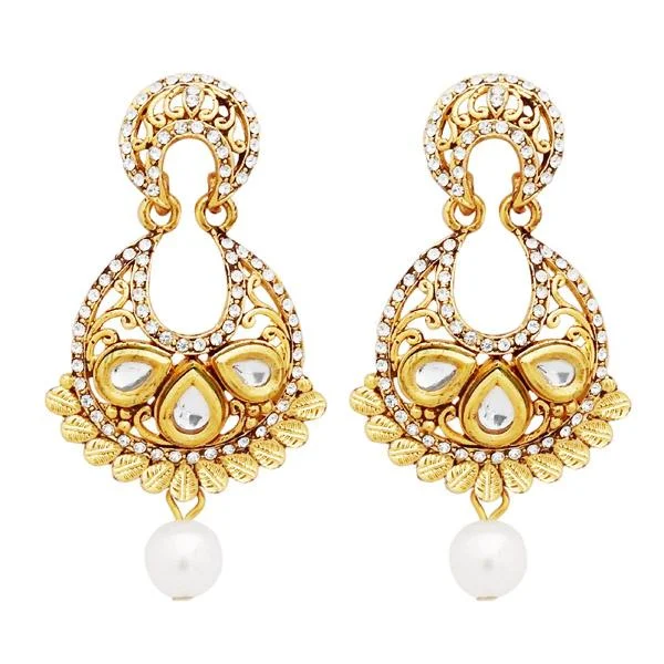 round stud earrings for women-Jheel Austrian Stone Pearl Drop Dangler Earrings - 2900214B