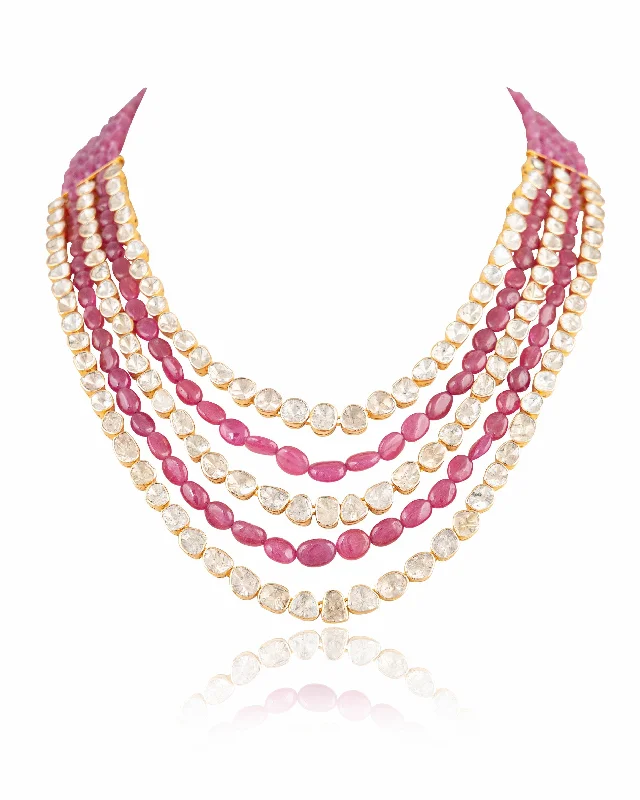 colorful gemstone ring necklaces for women-Resham Polki Long Necklace