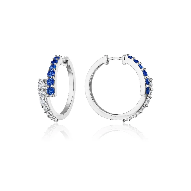 bar earrings for women-Blue Sapphire Embrace Hoop Earrings