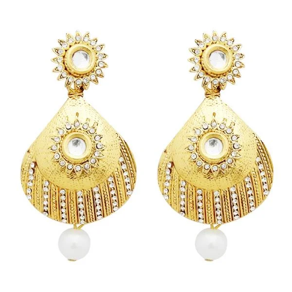 art deco earrings for women-Jheel Gold Plated Austrian Pearl Drop Dangler Earrings - 2900250B