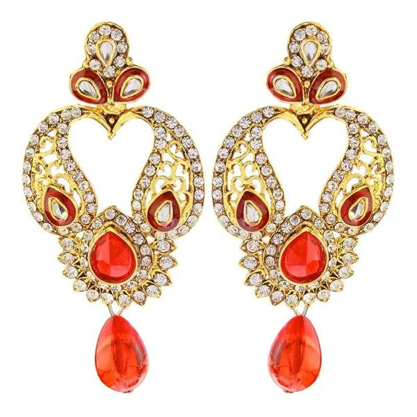 diamond earrings for women-The99Jewel Gold Plated Red Austrian Stone Dangler Earrings - 1304527