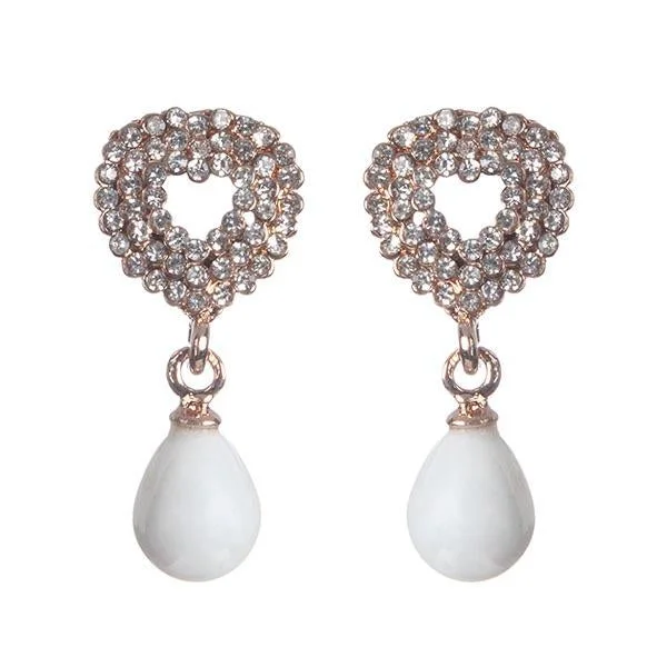 trendy earrings for women-Urbana Glass Pearl Rose Gold Plated  Dangler Earrings - 1306837