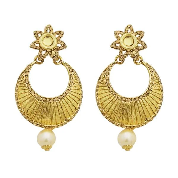 celestial earrings for women-Jheel Austrian Stone Gold Plated Pearl Drop Dangler Earrings - 2900201A